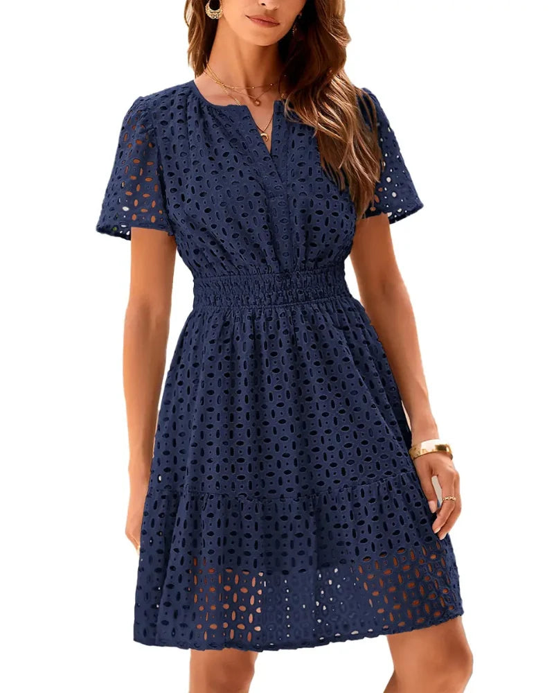 Chic Women's V-Neck Lace A-Line Summer Dress