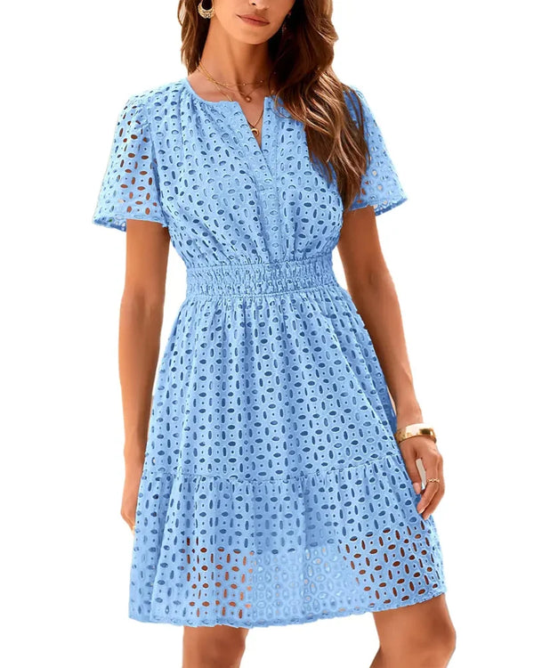 Chic Women's V-Neck Lace A-Line Summer Dress
