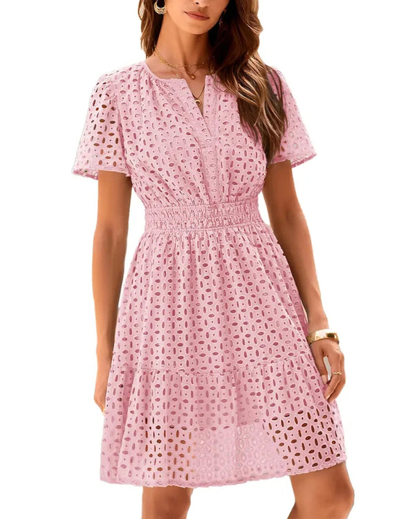 Chic Women's V-Neck Lace A-Line Summer Dress