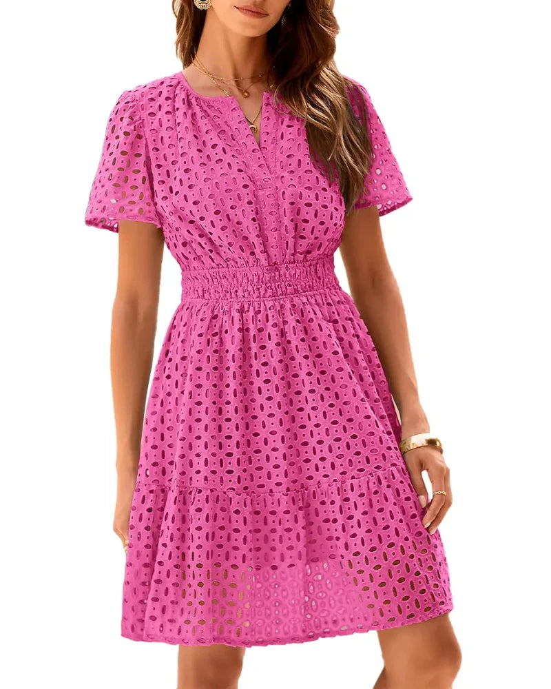 Chic Women's V-Neck Lace A-Line Summer Dress