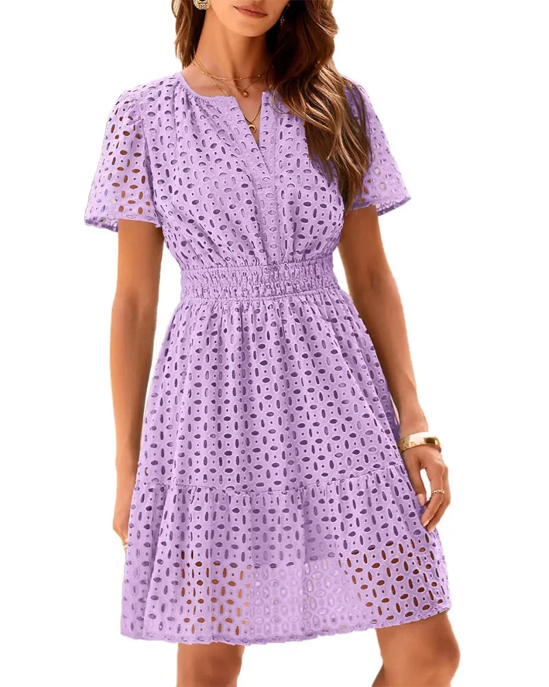 Chic Women's V-Neck Lace A-Line Summer Dress