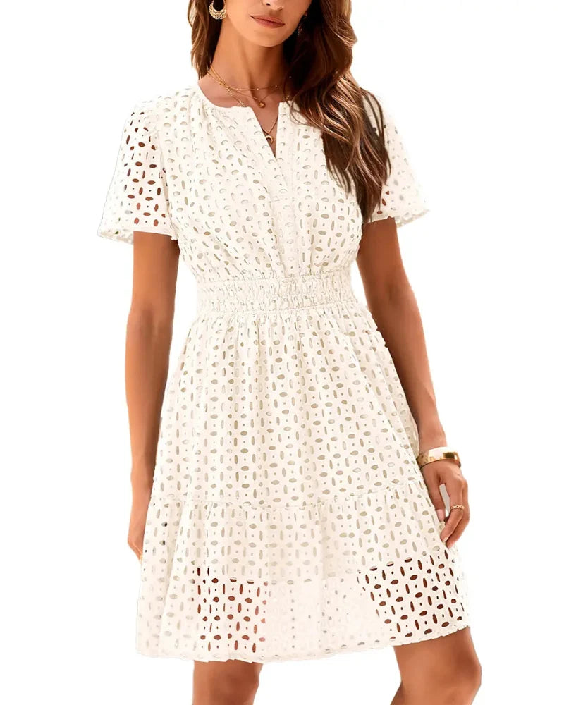Chic Women's V-Neck Lace A-Line Summer Dress