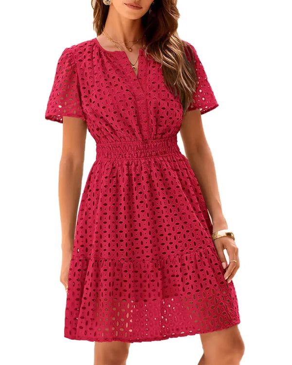 Chic Women's V-Neck Lace A-Line Summer Dress