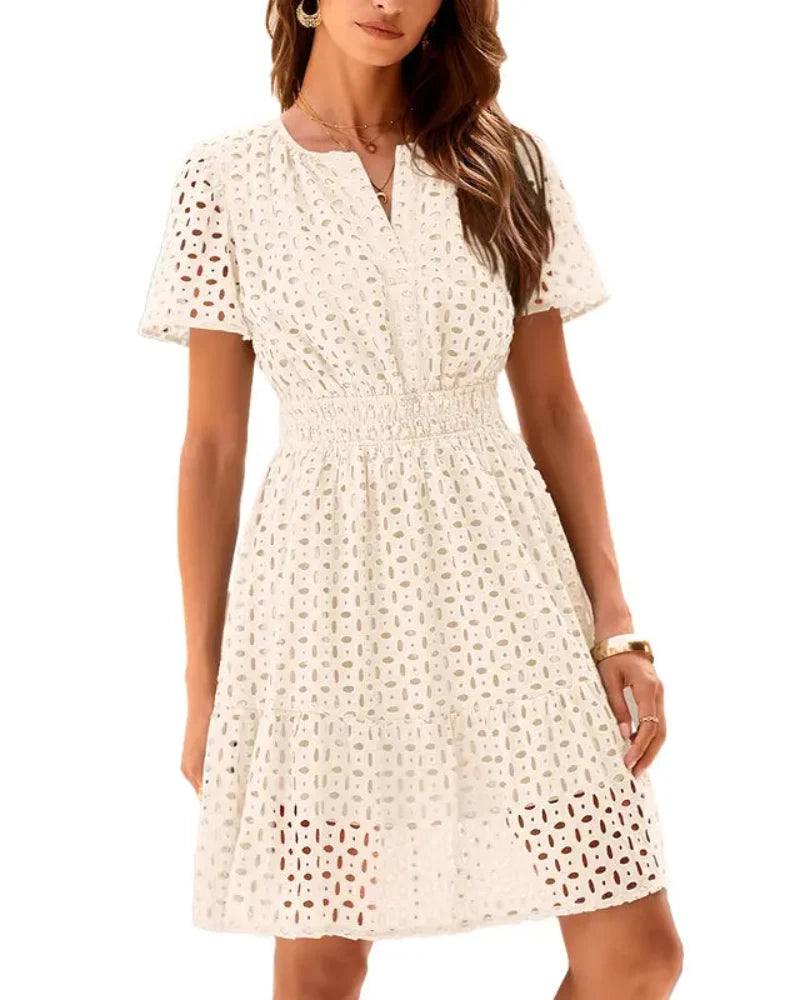 Chic Women's V-Neck Lace A-Line Summer Dress