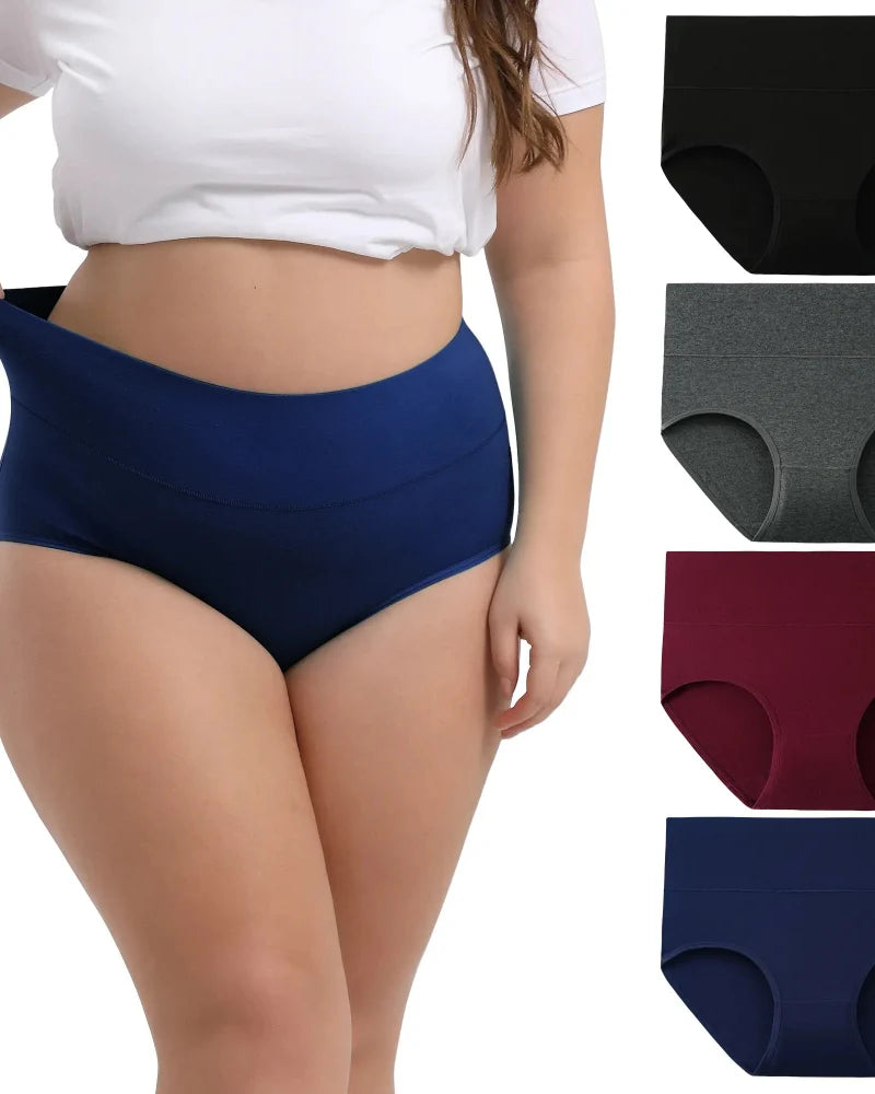 Plus-Size Cotton Briefs, 4-Pack, High-Waist for Soft Everyday Comfort