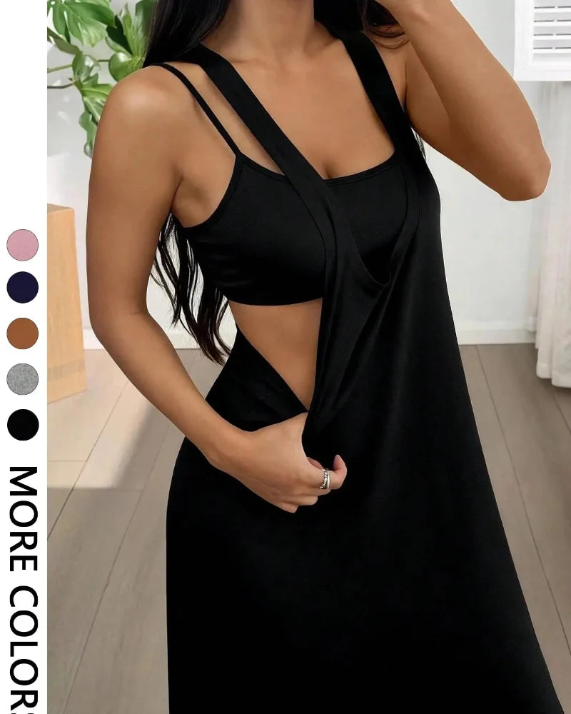 Women's 2-Piece Tank & Cutout Maxi Dress Set - Soft Stretch, Double-Strap Design Secondary image