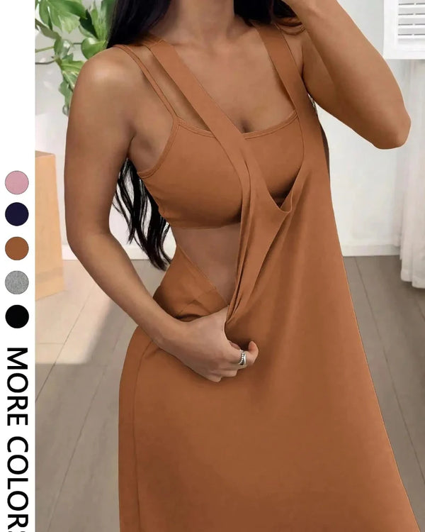 Women's 2-Piece Tank & Cutout Maxi Dress Set - Soft Stretch, Double-Strap Design