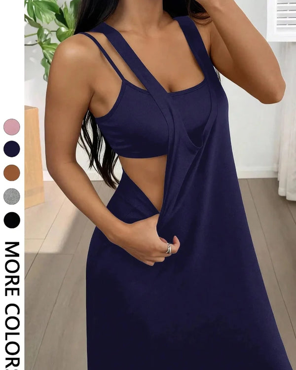 Women's 2-Piece Tank & Cutout Maxi Dress Set - Soft Stretch, Double-Strap Design