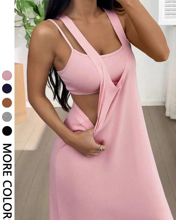 Women's 2-Piece Tank & Cutout Maxi Dress Set - Soft Stretch, Double-Strap Design