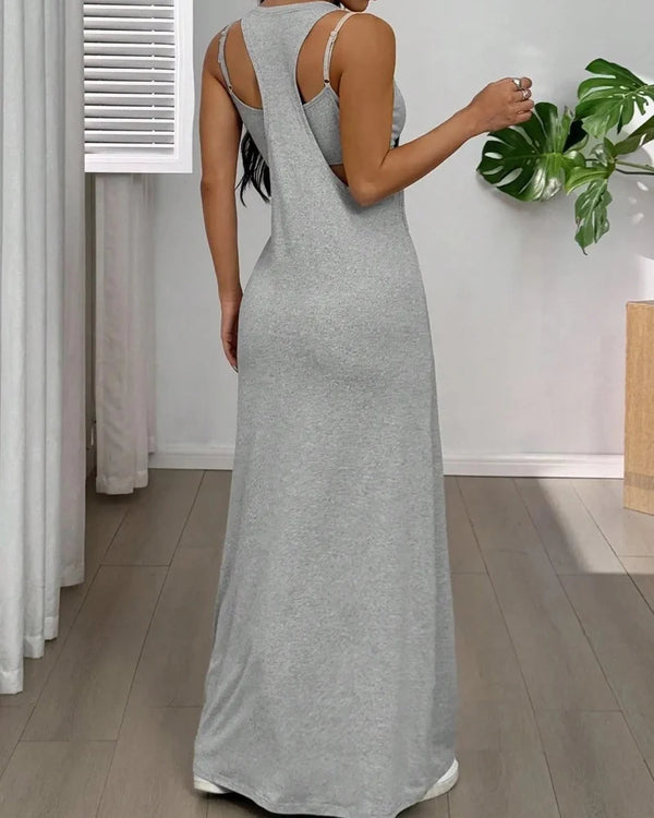 Women's 2-Piece Tank & Cutout Maxi Dress Set - Soft Stretch, Double-Strap Design
