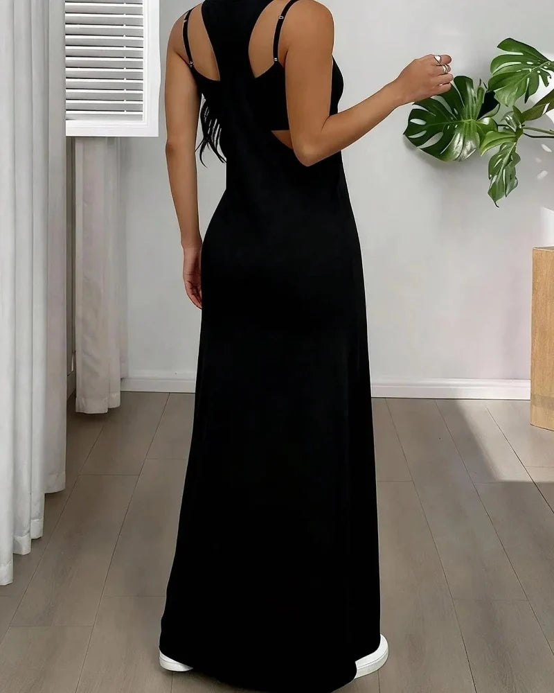 Women's 2-Piece Tank & Cutout Maxi Dress Set - Soft Stretch, Double-Strap Design