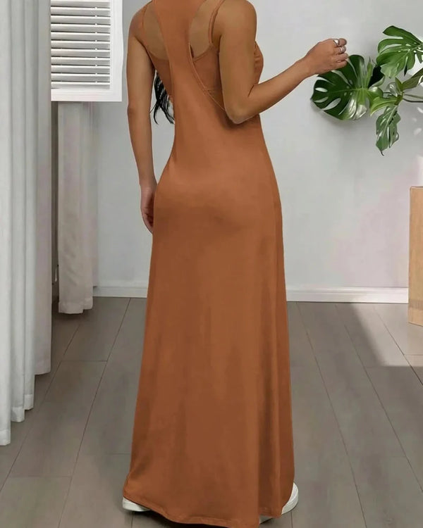 Women's 2-Piece Tank & Cutout Maxi Dress Set - Soft Stretch, Double-Strap Design