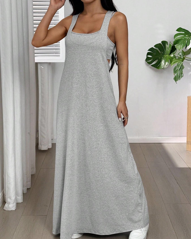 Women's 2-Piece Tank & Cutout Maxi Dress Set - Soft Stretch, Double-Strap Design