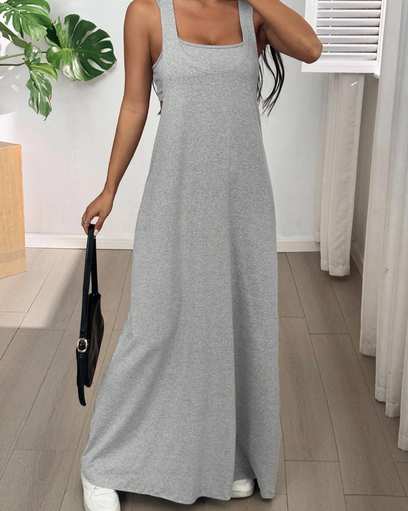 Women's 2-Piece Tank & Cutout Maxi Dress Set - Soft Stretch, Double-Strap Design