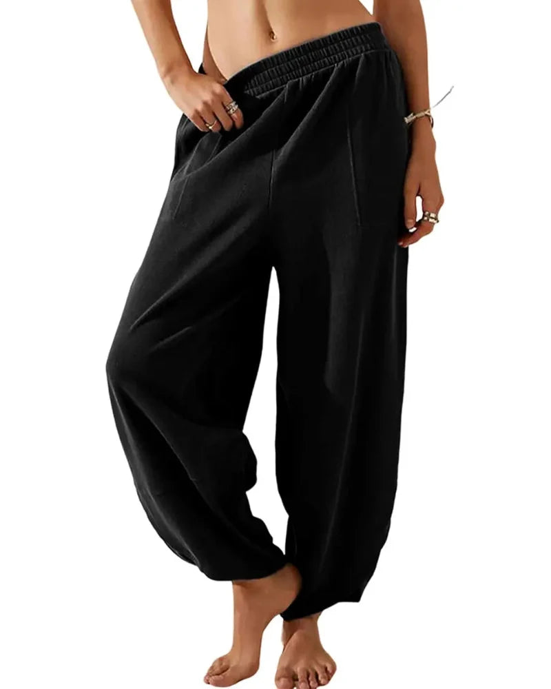 Women’s Relaxed-Fit Wide-Leg Pants with Elastic Waist and Pockets