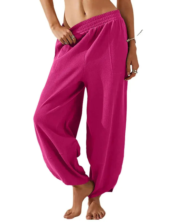 Women’s Relaxed-Fit Wide-Leg Pants with Elastic Waist and Pockets