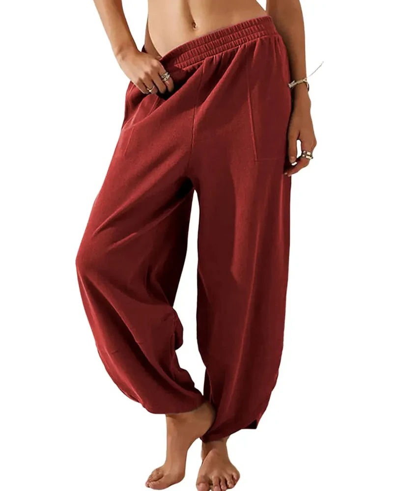 Women’s Relaxed-Fit Wide-Leg Pants with Elastic Waist and Pockets