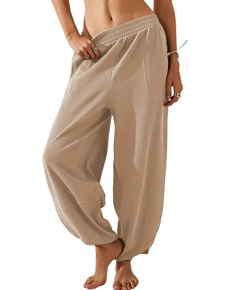Women’s Relaxed-Fit Wide-Leg Pants with Elastic Waist and Pockets