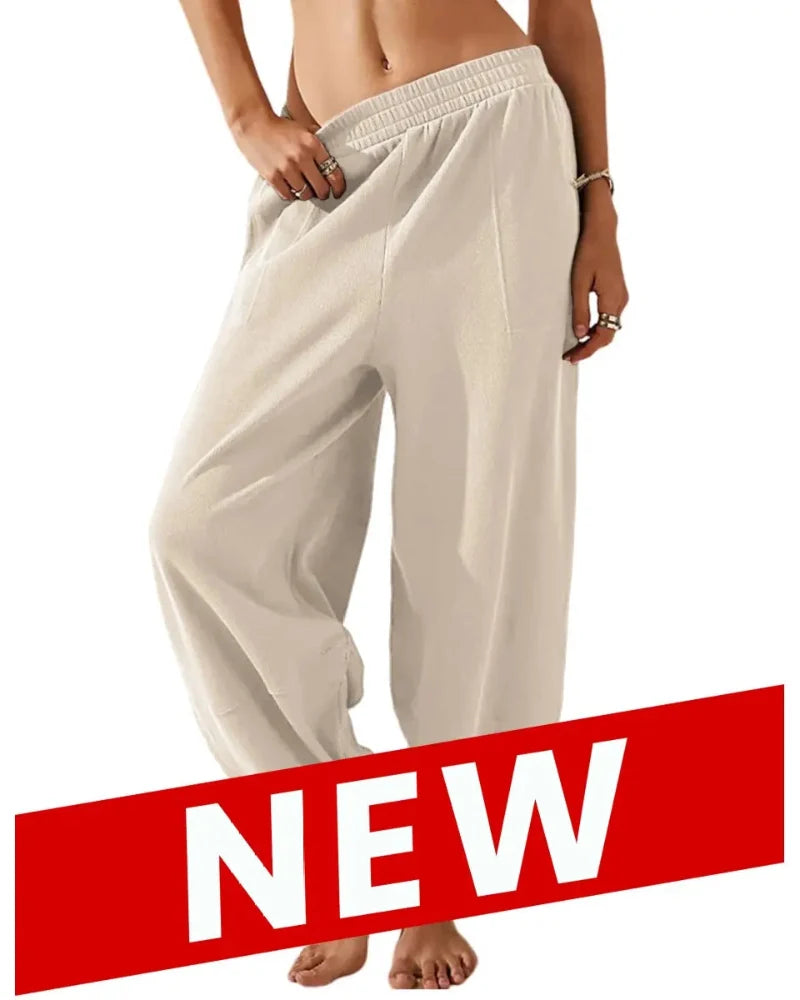Women’s Relaxed-Fit Wide-Leg Pants with Elastic Waist and Pockets