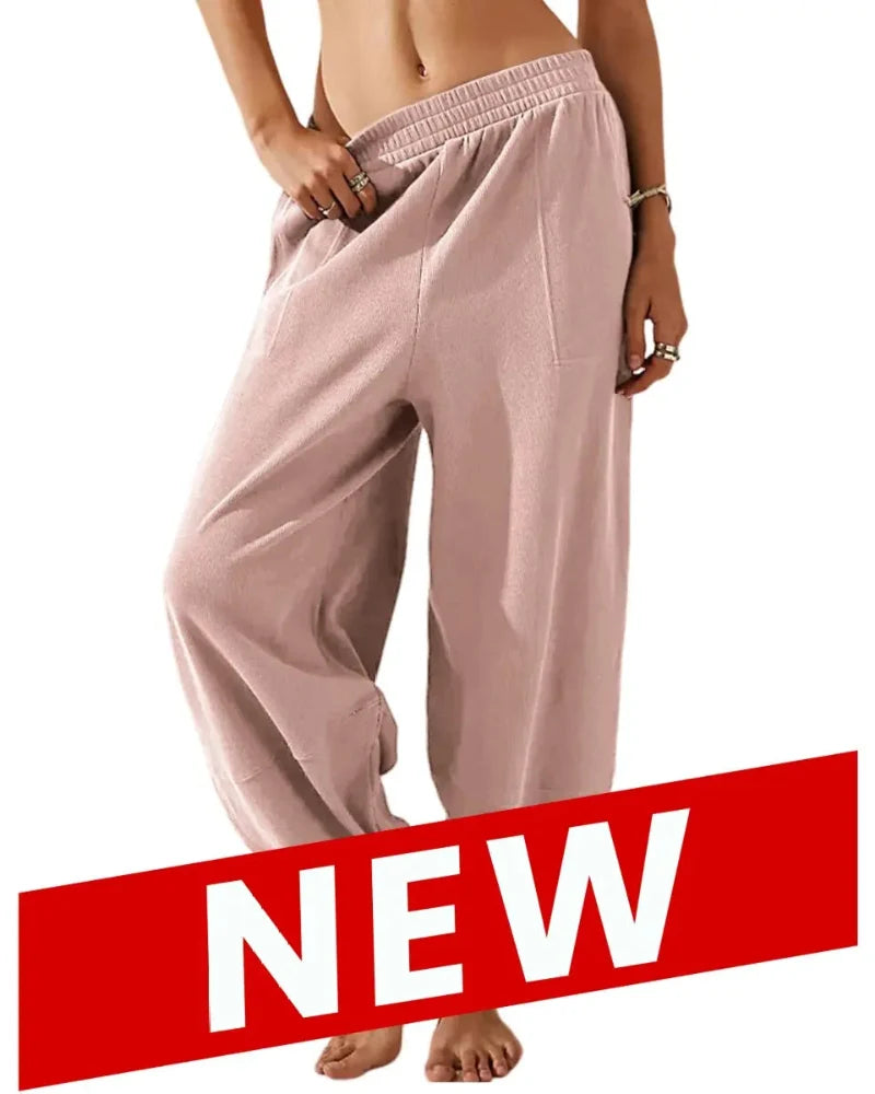 Women’s Relaxed-Fit Wide-Leg Pants with Elastic Waist and Pockets