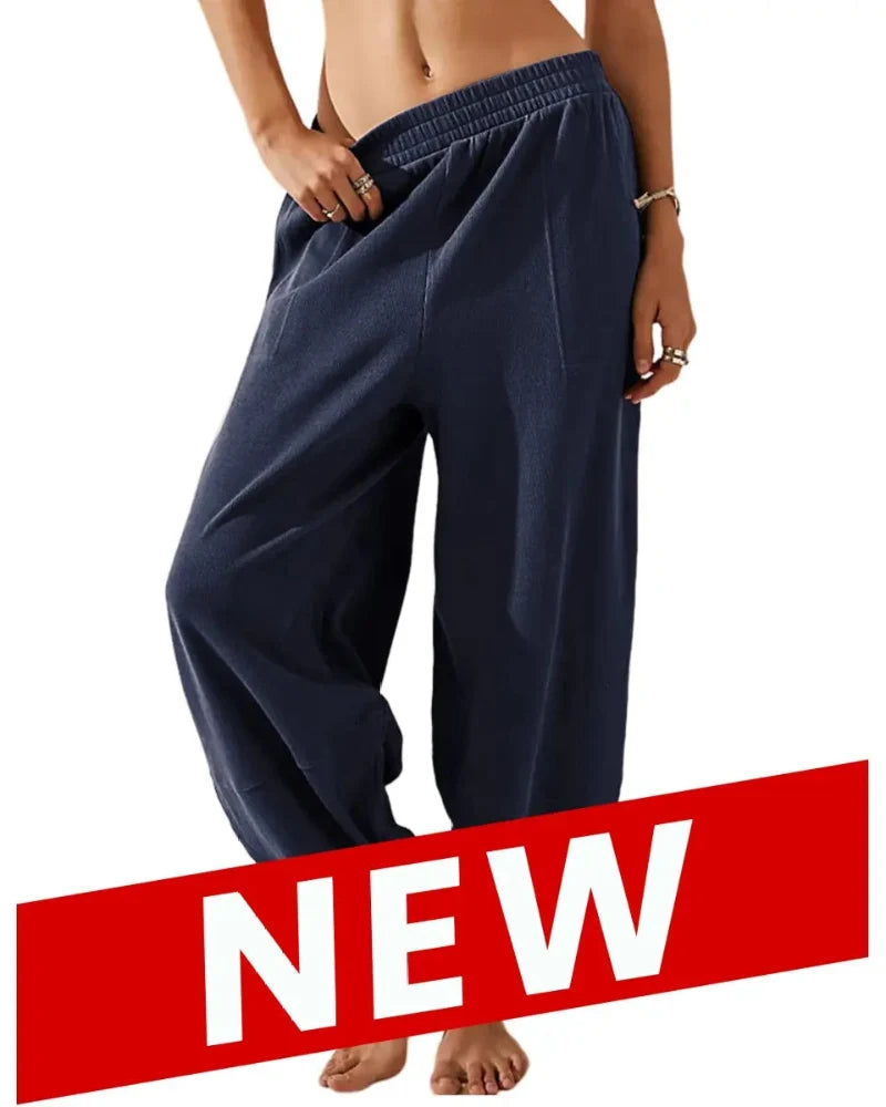 Women’s Relaxed-Fit Wide-Leg Pants with Elastic Waist and Pockets