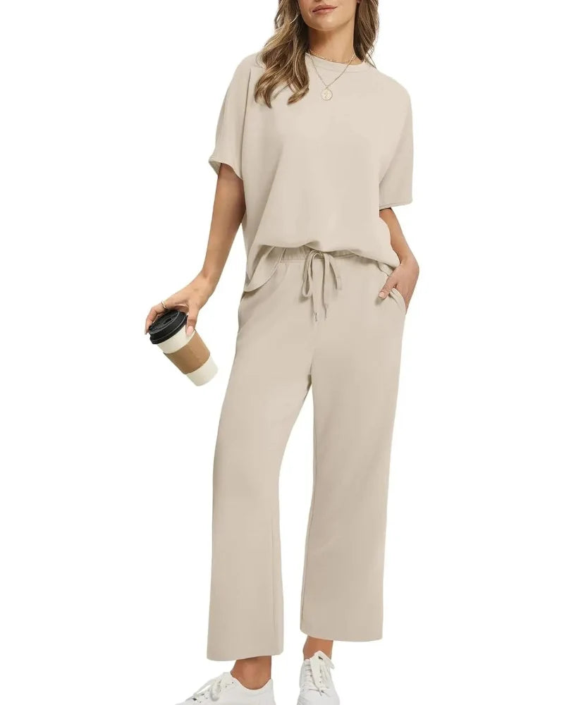 Women's 2-Piece Set: Relaxed Oversized Tee & Wide-Leg Pants for Effortless Summer Casual