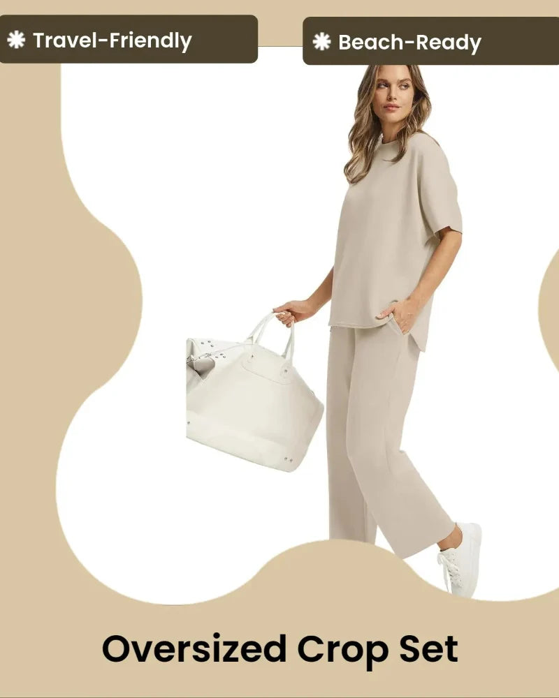 Women's 2-Piece Set: Relaxed Oversized Tee & Wide-Leg Pants for Effortless Summer Casual