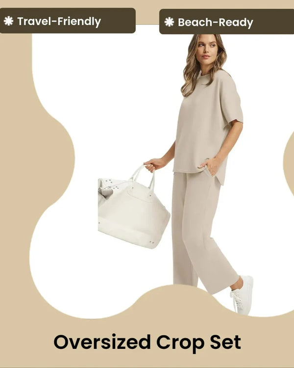 Women's 2-Piece Set: Relaxed Oversized Tee & Wide-Leg Pants for Effortless Summer Casual