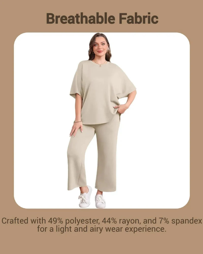 Women's 2-Piece Set: Relaxed Oversized Tee & Wide-Leg Pants for Effortless Summer Casual