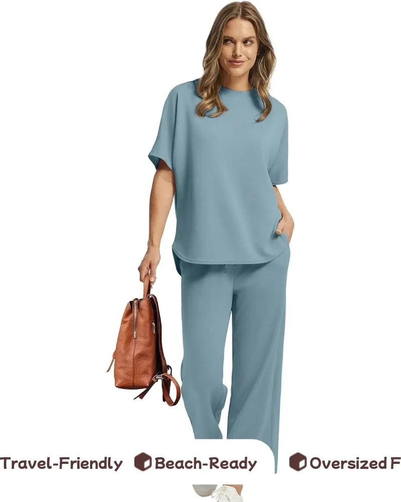 Women's 2-Piece Set: Relaxed Oversized Tee & Wide-Leg Pants for Effortless Summer Casual