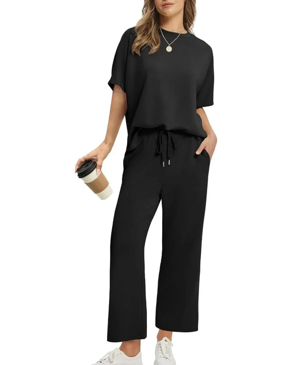 Women's 2-Piece Set: Relaxed Oversized Tee & Wide-Leg Pants for Effortless Summer Casual