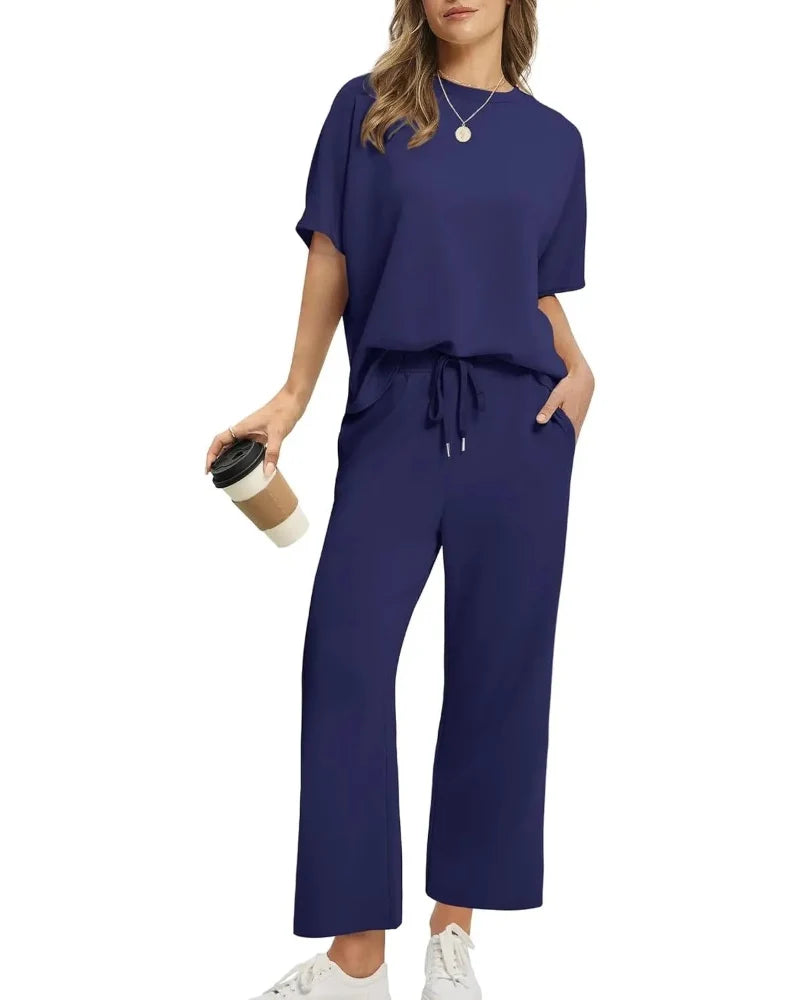 Women's 2-Piece Set: Relaxed Oversized Tee & Wide-Leg Pants for Effortless Summer Casual