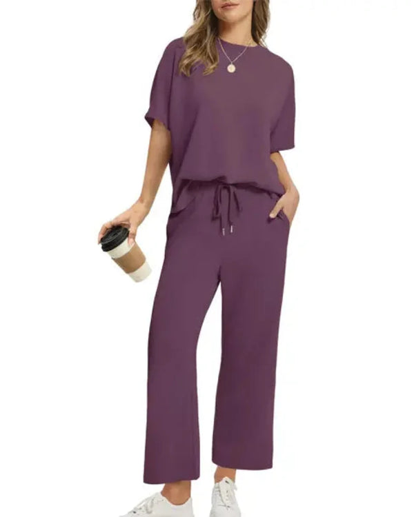 Women's 2-Piece Set: Relaxed Oversized Tee & Wide-Leg Pants for Effortless Summer Casual