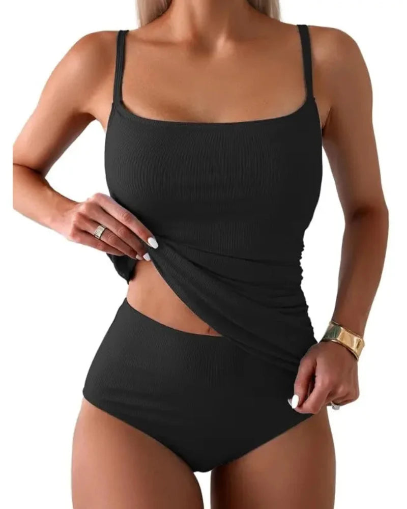 Women's 2-Piece Tankini Swimsuit with Tummy Control and High-Waisted Bottom