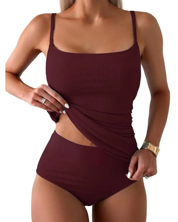 Women's 2-Piece Tankini Swimsuit with Tummy Control and High-Waisted Bottom