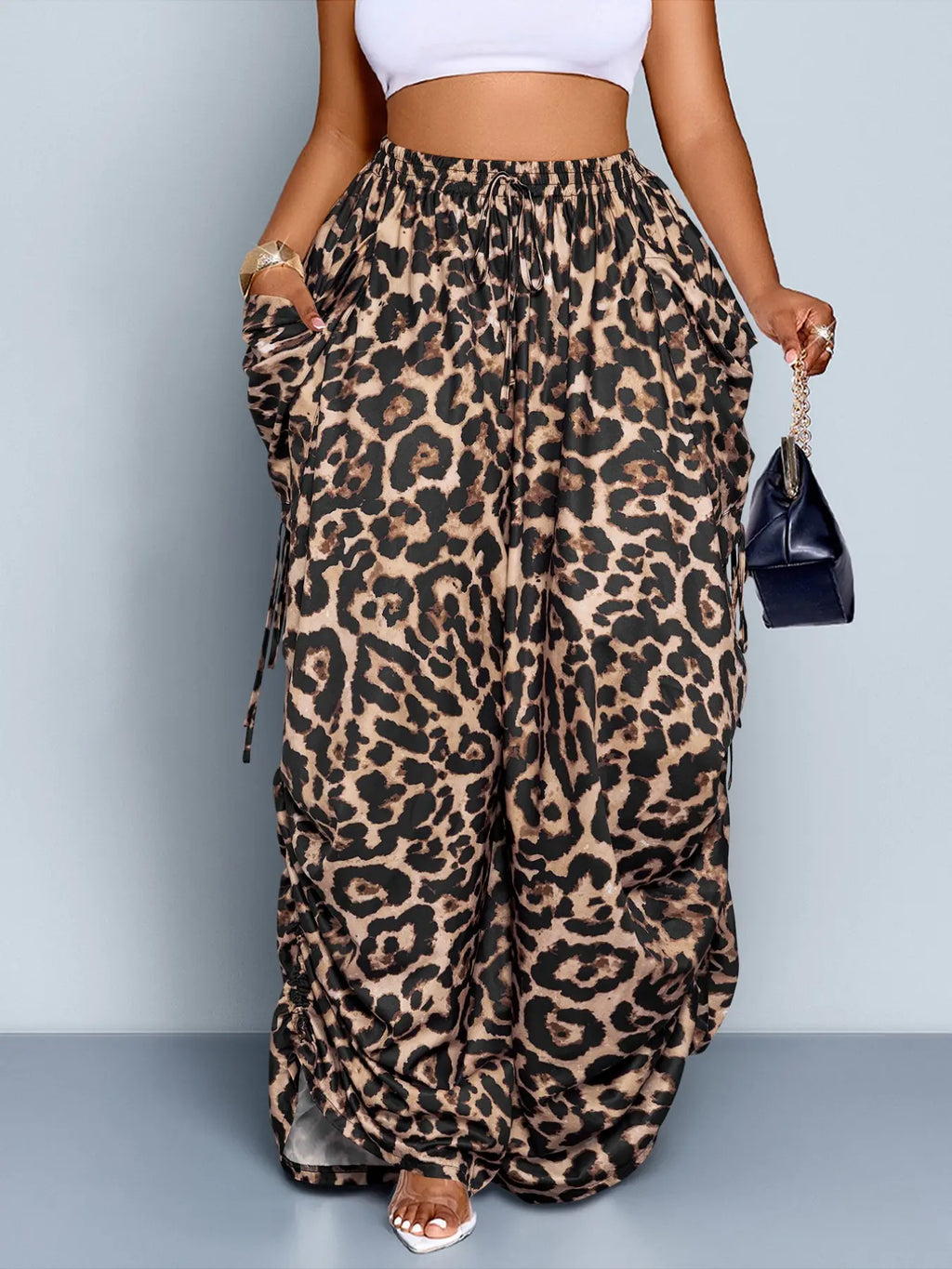 Women's Casual Loose-Fit Wide-Leg Pants - All-Season Woven Fabric for Everyday Commute