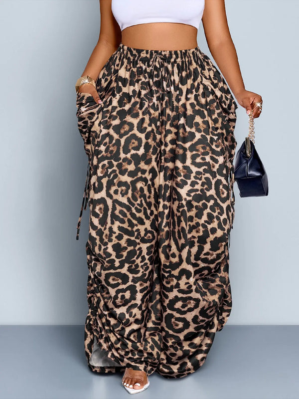 Women's Casual Loose-Fit Wide-Leg Pants - All-Season Woven Fabric for Everyday Commute