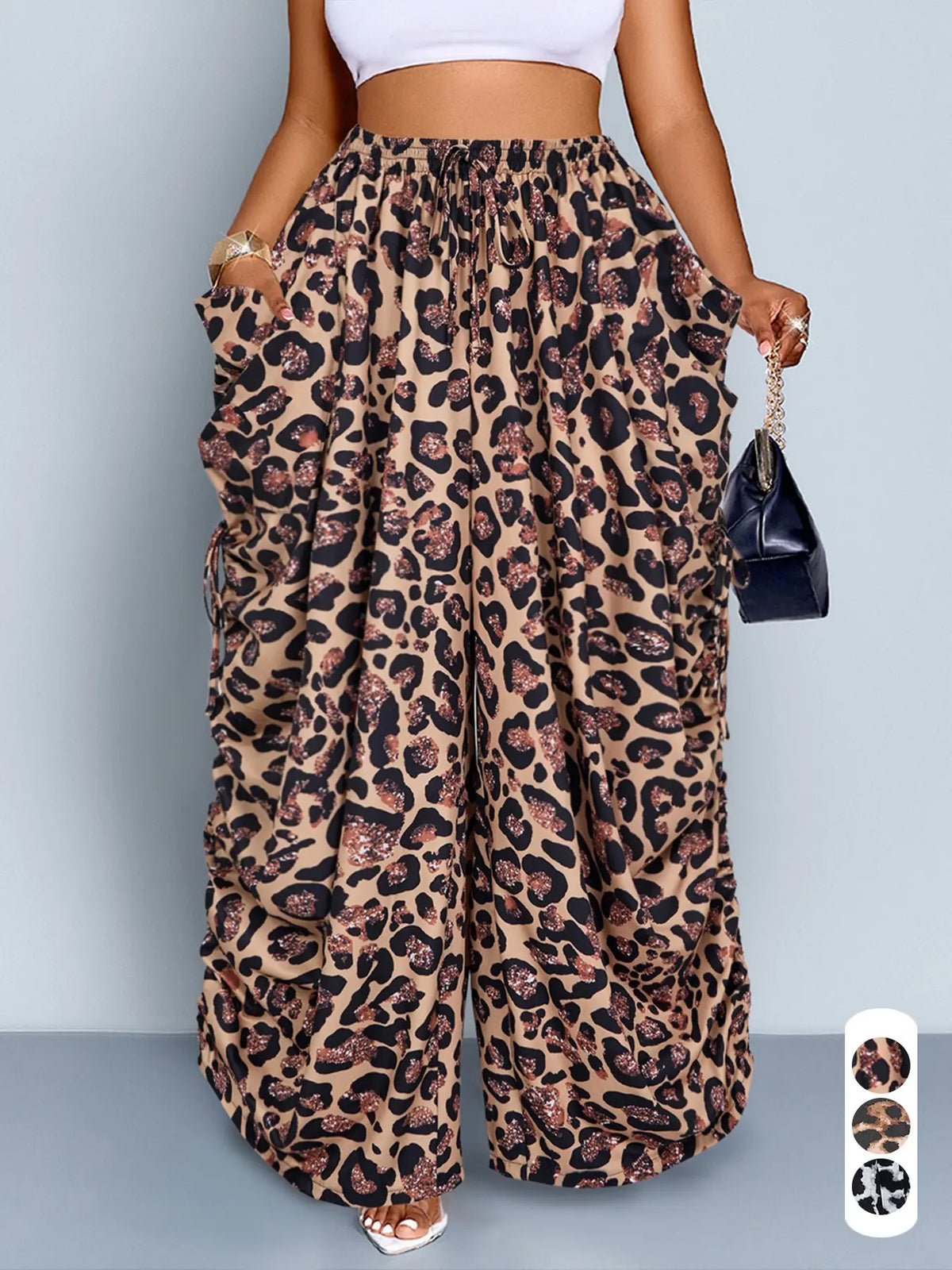 Women's Casual Loose-Fit Wide-Leg Pants - All-Season Woven Fabric for Everyday Commute