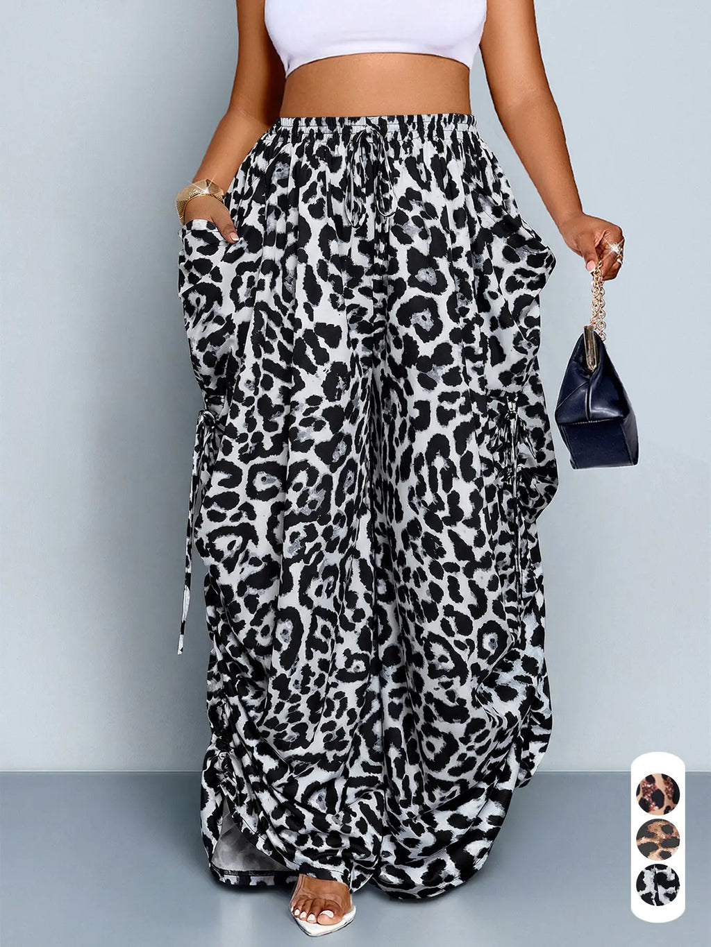 Women's Casual Loose-Fit Wide-Leg Pants - All-Season Woven Fabric for Everyday Commute