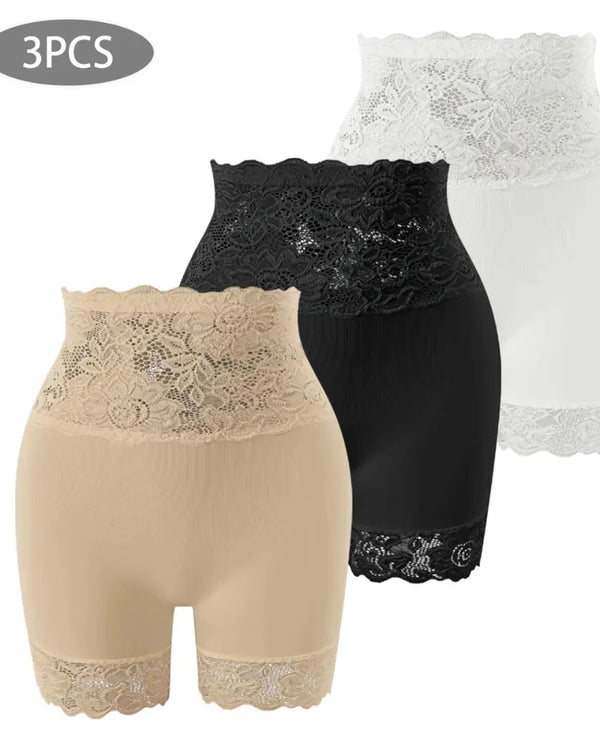 Sculpting High-Waist Shapewear Shorts with Delicate Lace for Tummy Control