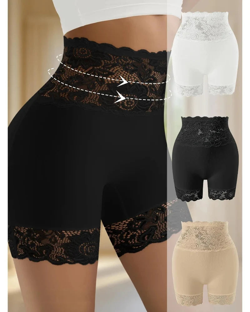 Sculpting High-Waist Shapewear Shorts with Delicate Lace for Tummy Control