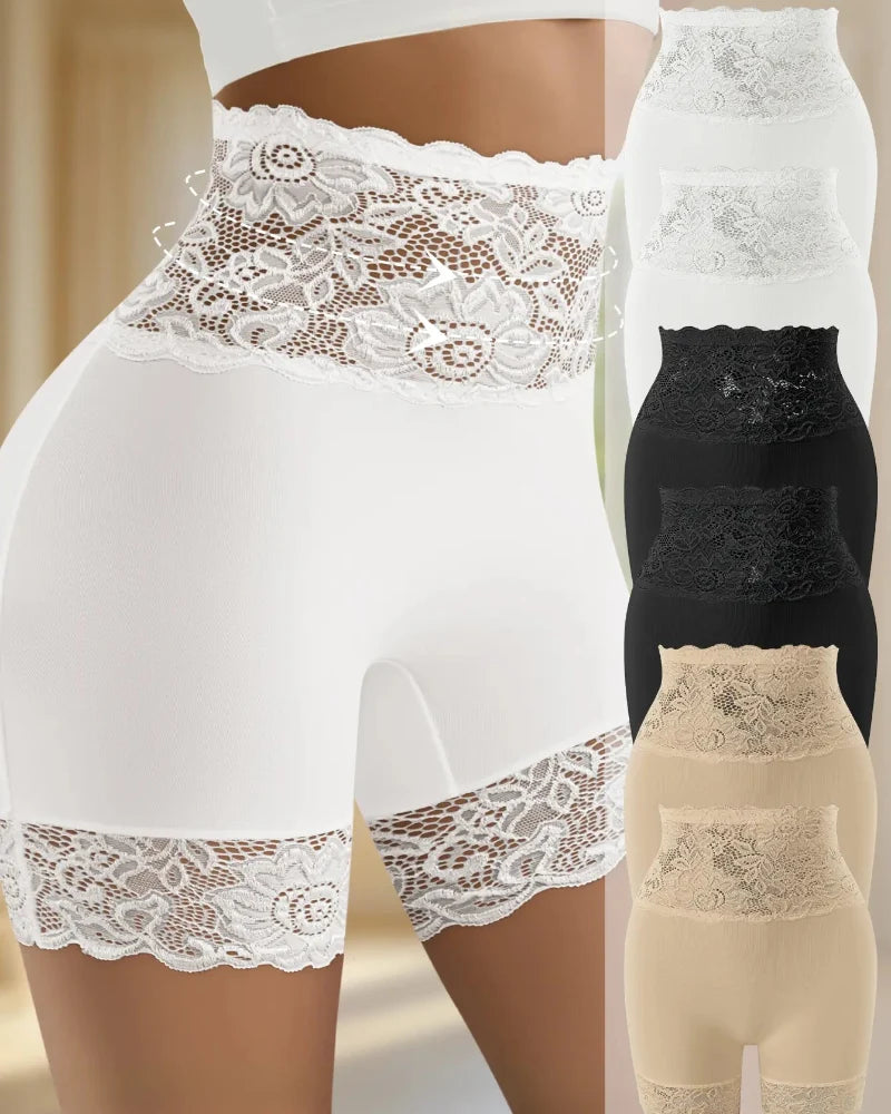 Sculpting High-Waist Shapewear Shorts with Delicate Lace for Tummy Control