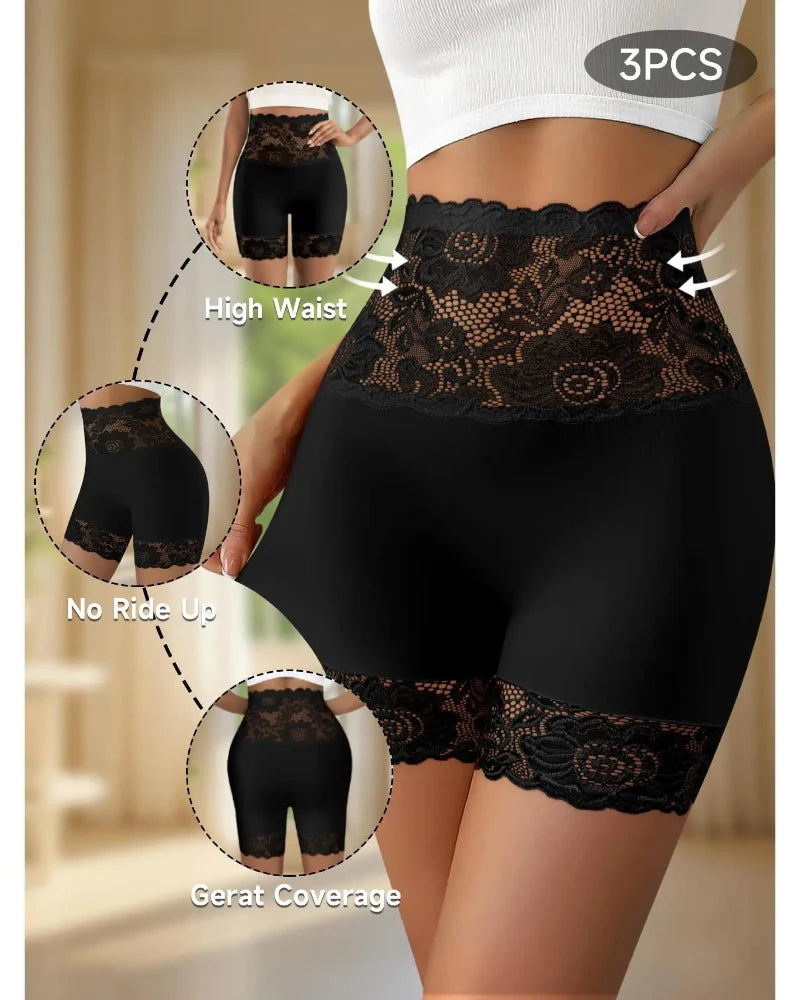 Sculpting High-Waist Shapewear Shorts with Delicate Lace for Tummy Control