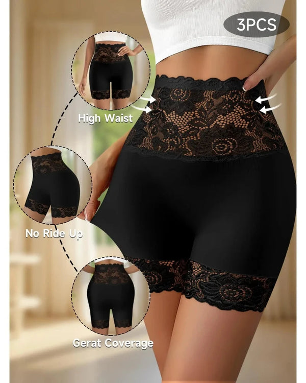 Sculpting High-Waist Shapewear Shorts with Delicate Lace for Tummy Control