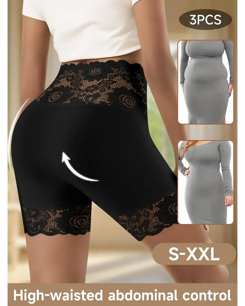 Sculpting High-Waist Shapewear Shorts with Delicate Lace for Tummy Control