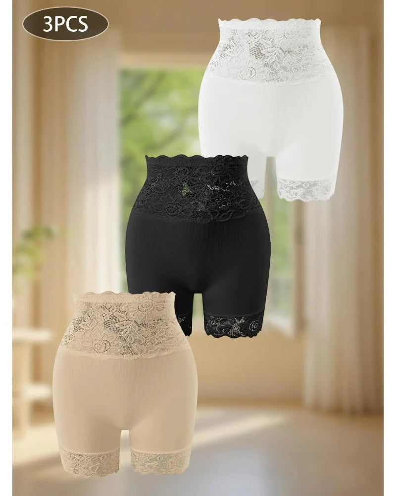 Sculpting High-Waist Shapewear Shorts with Delicate Lace for Tummy Control