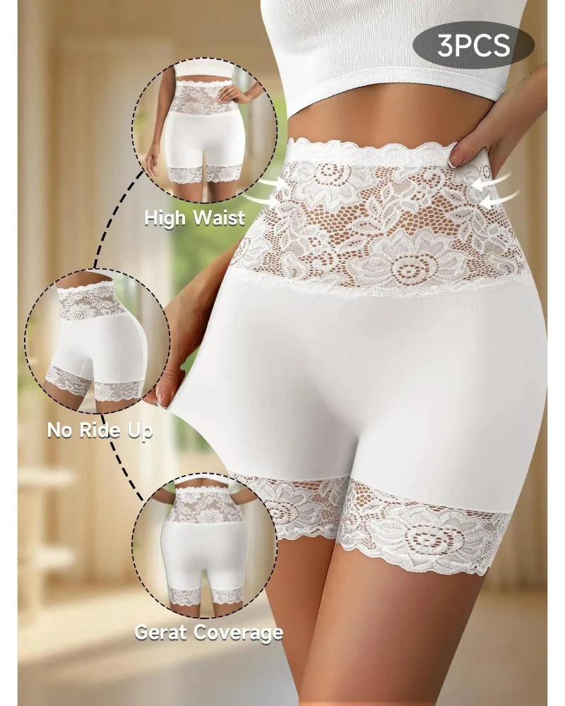 Sculpting High-Waist Shapewear Shorts with Delicate Lace for Tummy Control