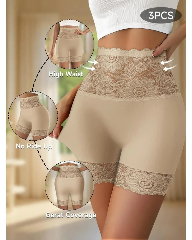 Sculpting High-Waist Shapewear Shorts with Delicate Lace for Tummy Control