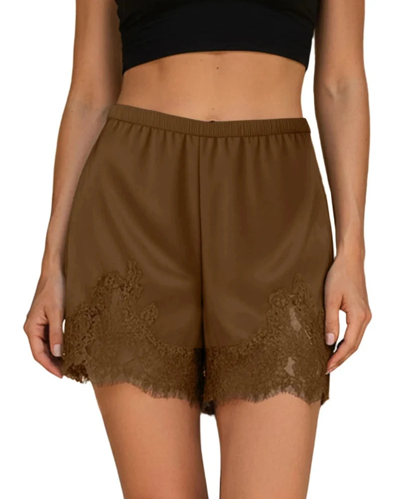 Women's Silky Satin Lounge Shorts with Lace Trim - Chic & Comfortable Secondary image