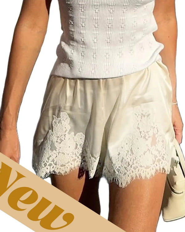 Women's Silky Satin Lounge Shorts with Lace Trim - Chic & Comfortable